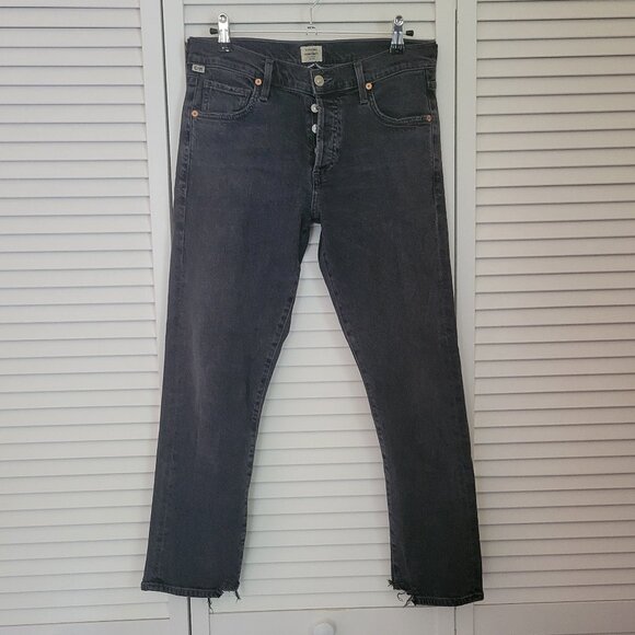 Citizens Of Humanity Denim - COH Emerson Relaxed Slim Boyfriend Crop Chewed Hem Jean in Dark Gray